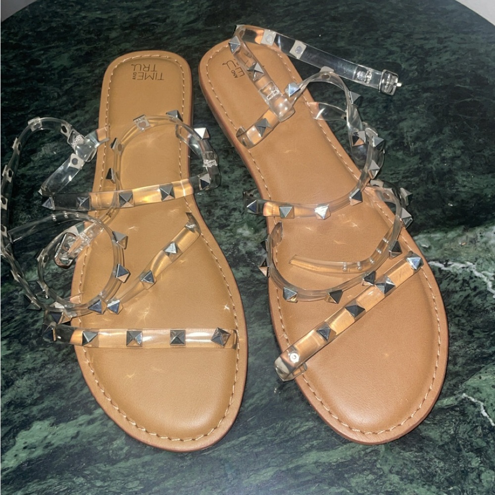 Time and Tru Clear Studded Sandals